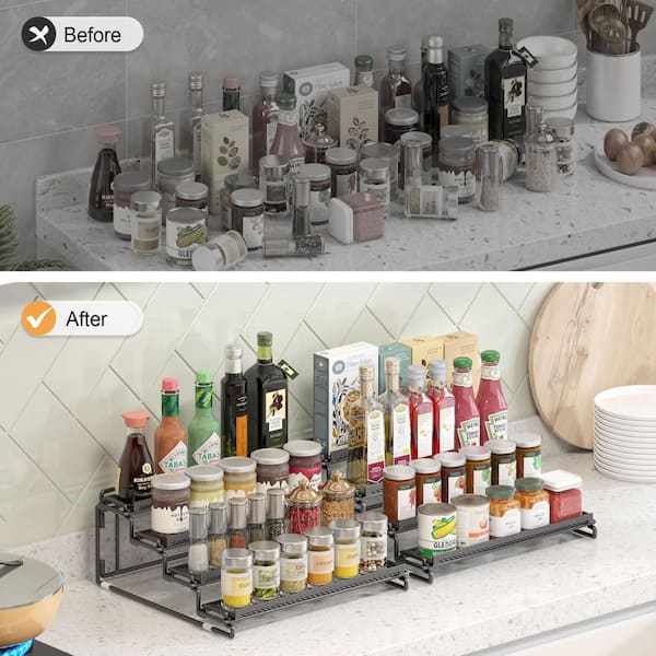 Anqtovp 4 Tier Black Countertop Cabinet Pantry Spice Rack