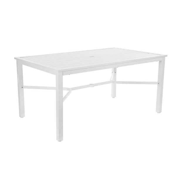 StyleWell Mix and Match Lattice White Rectangle Metal Outdoor Patio Dining Table with Slat Top