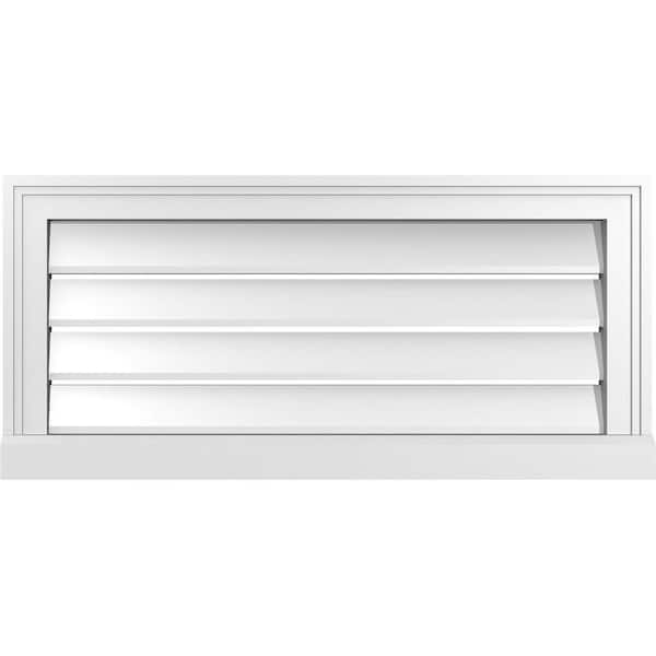 Ekena Millwork 30 in. x 14 in. Vertical Surface Mount PVC Gable Vent: Functional with Brickmould Sill Frame