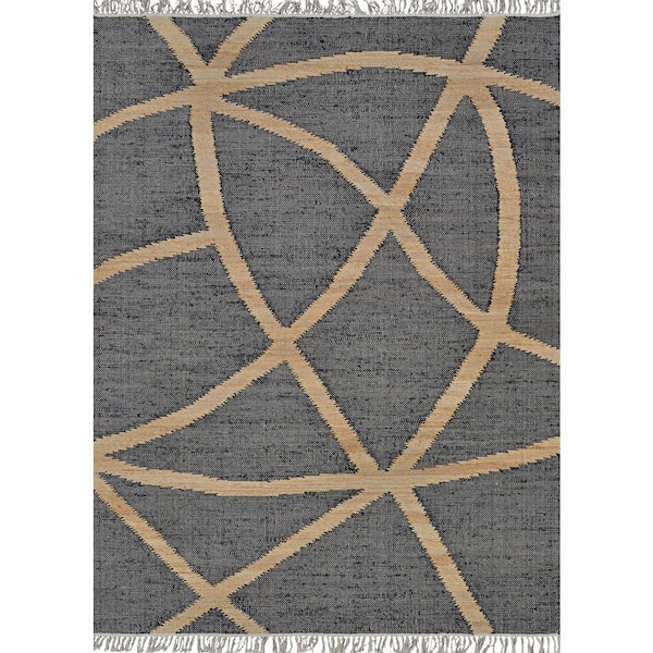 Cosmoros Yoruba Jute Black 8 x 10 ft. Abstract Bohemian Area Rug