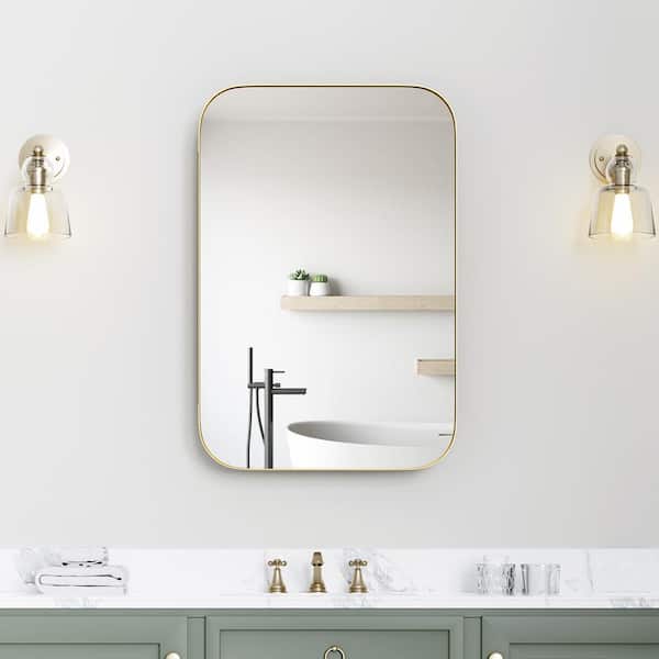 H 24 in. W x 36 in. H Rectangular Shape Recessed or Surface Mount Medicine Cabinet with Mirror in Gold