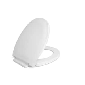 Round Closed Front Toilet Seat with Safety Close in Crane White