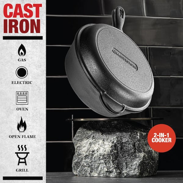 Granitestone 2-in-1 Heavy Duty Cast Iron Dutch Oven - Black