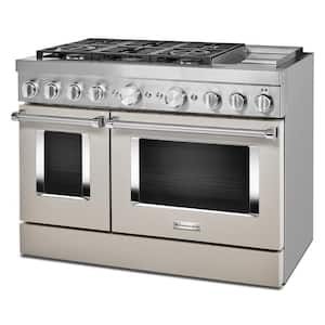 48 in. 6.3 cu. ft. Smart Double Oven Dual Fuel Range with True Convection in Milkshake with Griddle