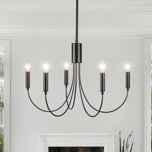 LWYTJO 23.62 in. 5-Light Black Classic Chandelier for Kitchen Living Room with No Bulbs Included
