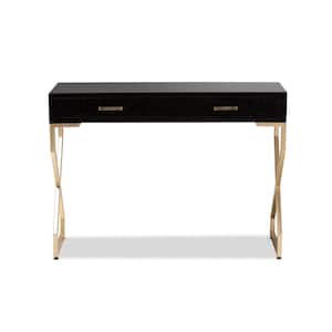 Carville 42 in. Dark Brown/Gold Standard Rectangle Glass Console Table with 2-Drawers