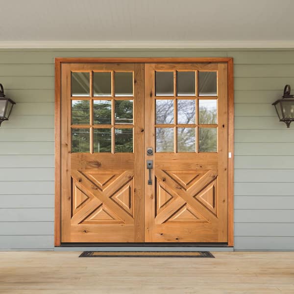 Krosswood Doors 72 in. x 80 in. Craftsman Knotty Alder 9-Lite Clear Glass  Unfinished Wood Right Active Inswing Double Prehung Front Door