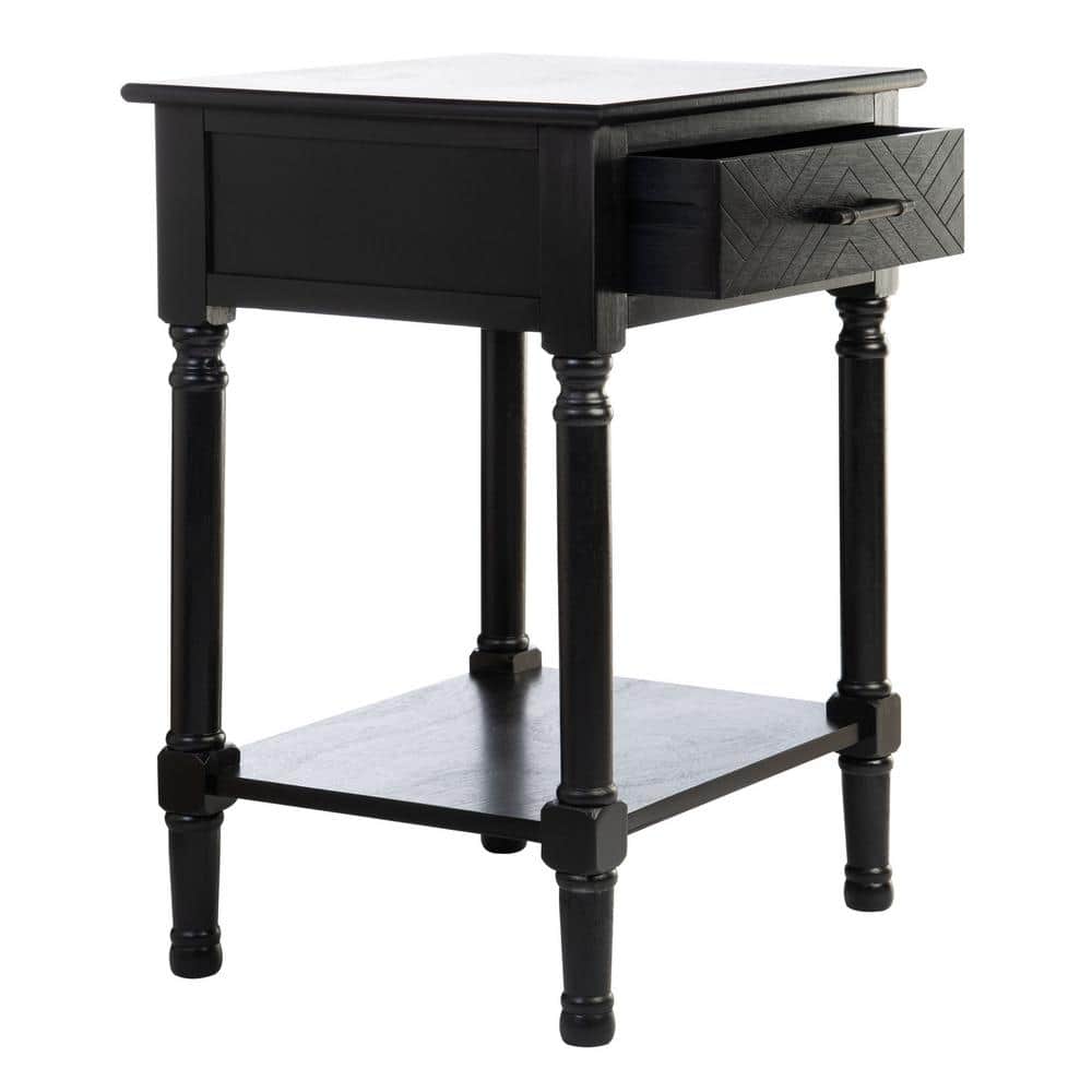 Peyton Black Wood Rectangular Storage End Table with Herringbone Pattern