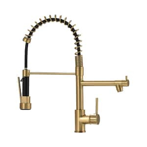 Single Handle Pull Down Sprayer Kitchen Faucet with Pot Filler in Brushed Gold