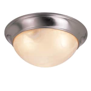 Athena 16 in. 3-Light CFL Brushed Nickel Flush Mount Ceiling Light Fixture with Marbleized Glass Shade