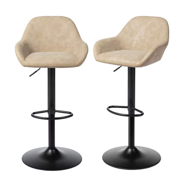34.25-43 in. H Adjustable Height Modern Khaki Leatherette Gaslift 360°Swivel Bar Stool With Low Back (set of 2)