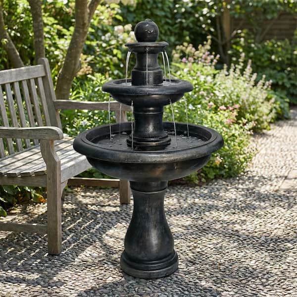 Traditional 45.2 in. Concrete 3-Tiered Cascading Waterfall Tiered Fountain with Pump, Comes with No LED