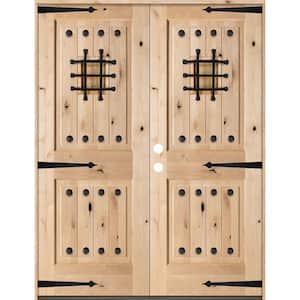 60 in. x 80 in. Mediterranean Knotty Alder Square Top Unfinished Right-Hand Inswing Wood Double Prehung Front Door
