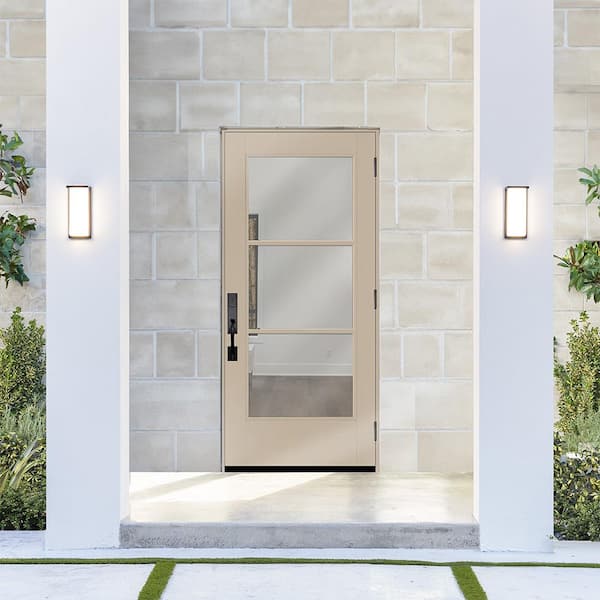 Legacy 30 in. x 80 in. Universal Handing Icon 3-Lite Modern Clear Glass Sandstone Fiberglass Front Door Slab