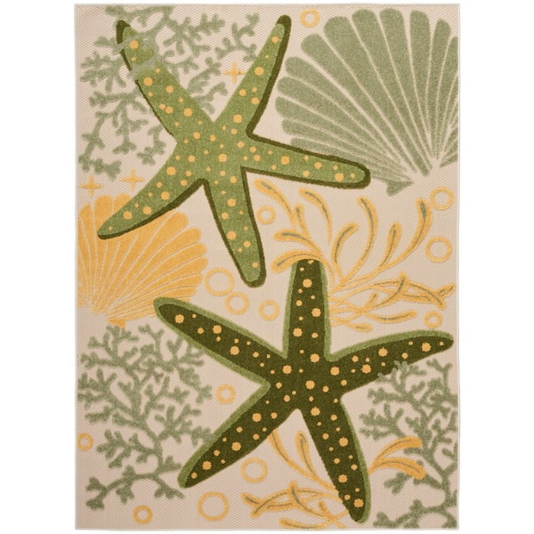 Aloha Green Yellow 5 ft. x 8 ft. Nautical Contemporary Indoor/Outdoor Area Rug