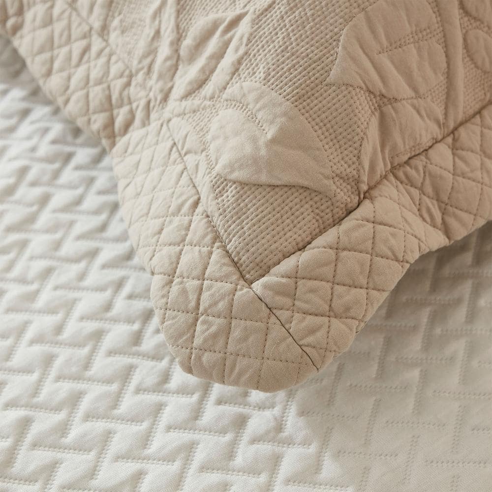Khaki Beige Twin Cotton Reversible Quilt Set