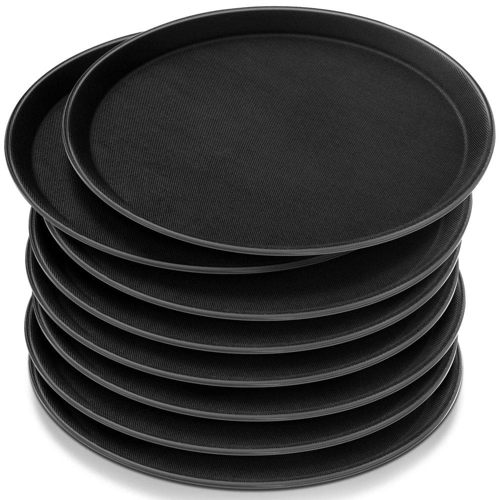 14 in. Plastic Non-Slip Round Food Meals Server Tray with Raised Edges for Home, Kitchen, Restaurant, Black (8-Pack) price history on PriceWatchPro