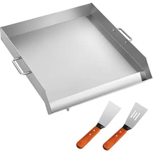 Stainless Steel Griddle 18 in. x 16 in. Universal Flat Top Rectangular Grills with 2 Handles and Grease Groove, Silver