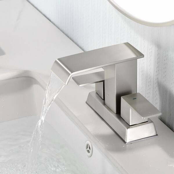 4 in. Centerset Double Handle Bathroom Sink Faucet with Pop-up Drain in Brushed Nickel SN3
