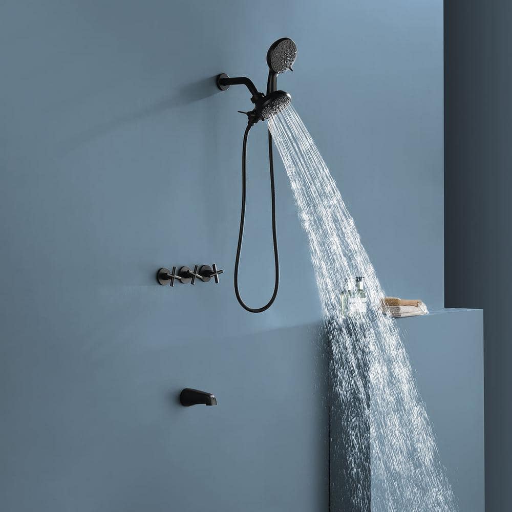Matte Black Triple Handle Wall Mounted Shower Faucet Set