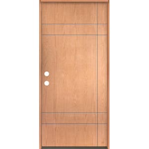 SUMMIT Modern 36 in. x 80 in. Right-Hand/Inswing 10-Grid Solid Panel Teak Stain Fiberglass Prehung Front Door