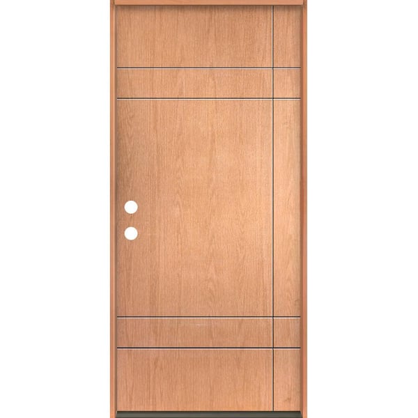 Krosswood Doors SUMMIT Modern 36 in. x 80 in. Right-Hand/Inswing 10-Grid Solid Panel Teak Stain Fiberglass Prehung Front Door