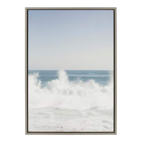 Kate and Laurel Sylvie "Waves Crashing" by Caroline Mint Framed Canvas Wall Art 33 in. x 23 in.