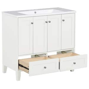 36 in. W x 18 in. D x 34 in. H Freestanding Bath Vanity in White with White Ceramic Top, 36 in. Bathroom Vanity Sink