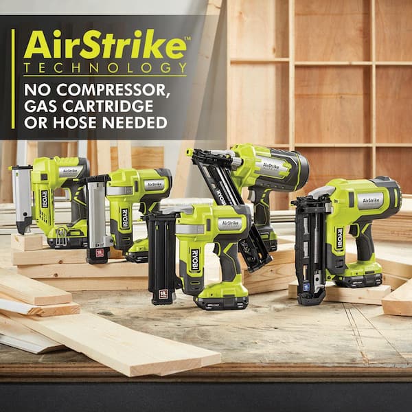RYOBI ONE+ 18V 16-Gauge AirStrike Nailer with 1.5 Ah Charger P326KN - The Home Depot