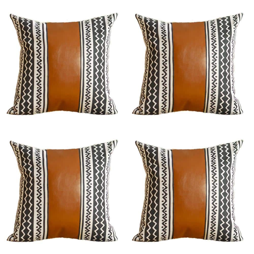 Chevron Black and Brown Faux Leather Euro Pillow Covers