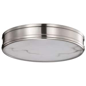 Kendall 14.25 in. Brushed Nickel Transitional Flush Mount with Alabaster Glass Shade and Selectable Integrtated LED