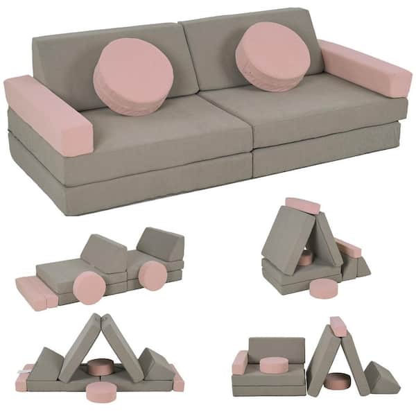 Gray 12-Piece Kids Couch for Playroom Bedroom, Convertible Sofa Lounger for Boys and Girls