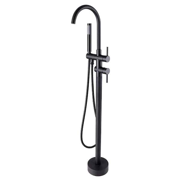 Single-Handle Freestanding Floor Mount Tub Faucet Bathtub Filler with Hand Shower in Matte Black