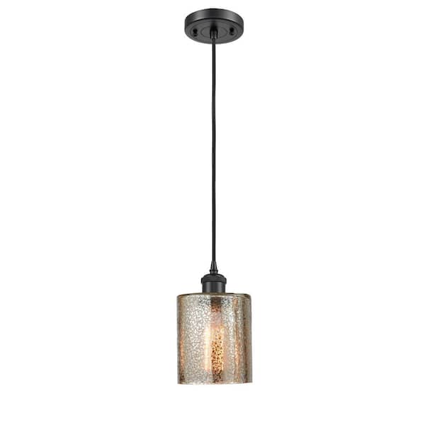 Cobbleskill 1-Light Matte Black Mercury Shaded Pendant Light with Mercury Glass Shade