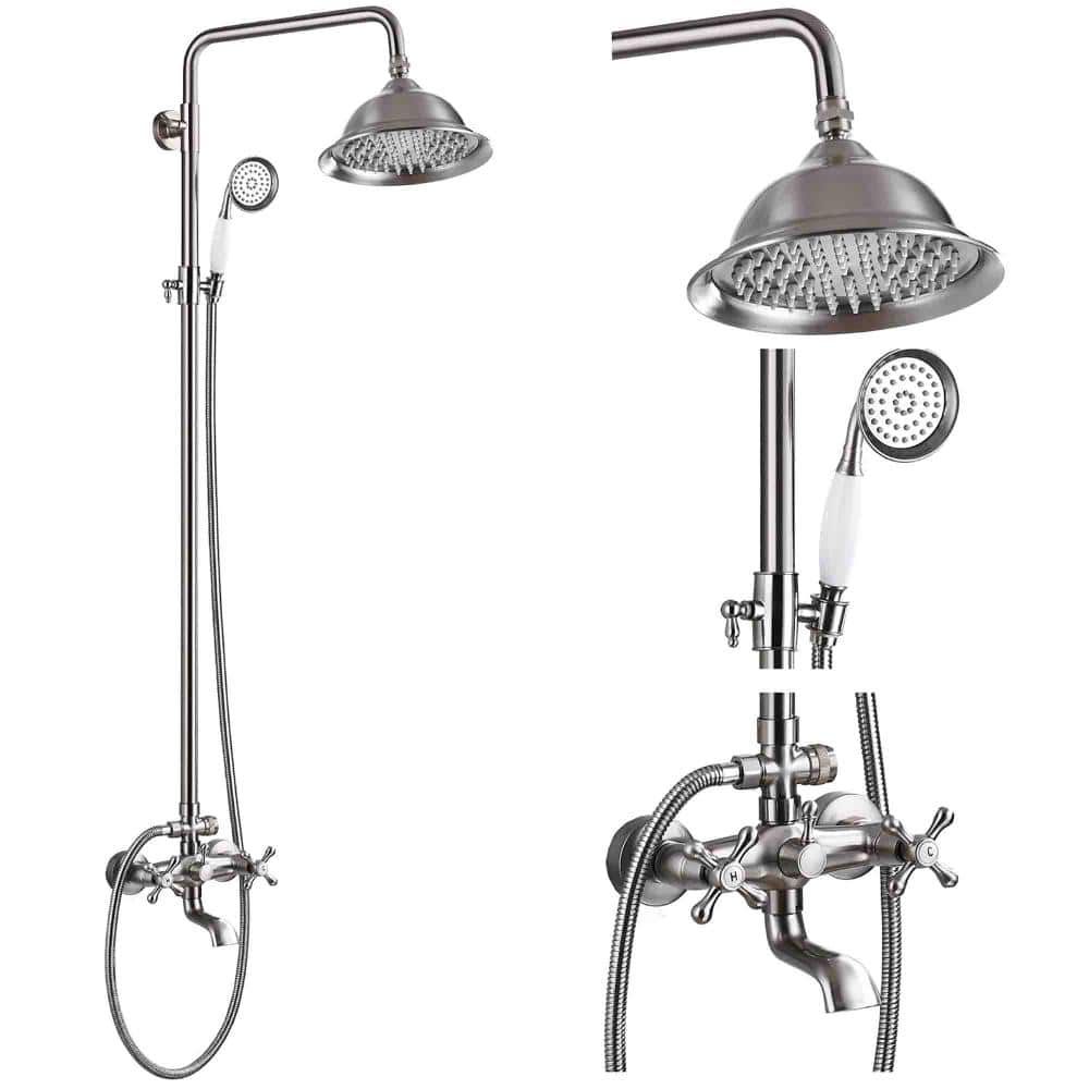Outdoor Shower Fixture With Handheld Spray 8 In. Rainfall Shower head Tub Spout Wall Mount Triple Functions Combo Set price history on PriceWatchPro
