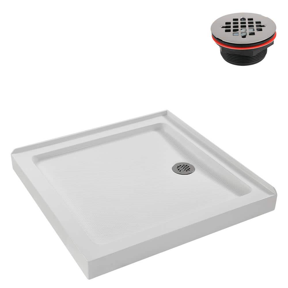 Glossy White 36'' Square Acrylic Corner Shower Base with Drain