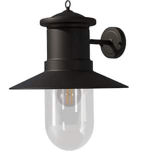 1-Light Black Hardwired Outdoor Medium E26 Base Rustic Farmhouse Style Wall Lantern Light Sconce with Clear Glass Shade