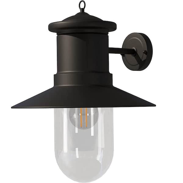AMBIATE 1-Light Black Hardwired Outdoor Medium E26 Base Rustic Farmhouse Style Wall Lantern Light Sconce with Clear Glass Shade