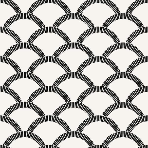 Tempaper Mosaic Scallop Black Peel and Stick Wallpaper Sample
