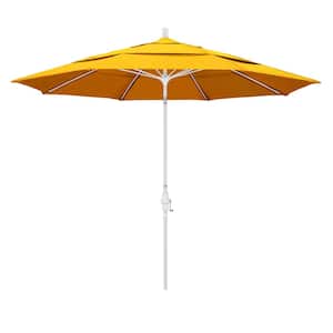 11 ft. Matted White Aluminum Market Patio Umbrella with Collar Tilt Crank Lift in Sunflower Yellow Sunbrella