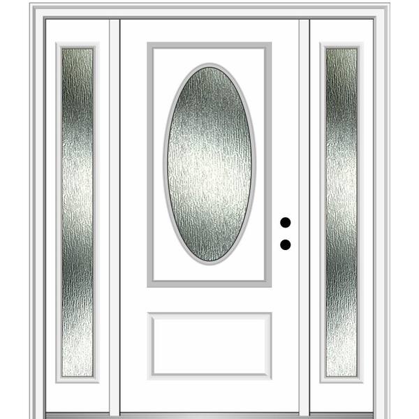 MMI Door 60 in. x 80 in. Left-Hand Inswing Rain Glass Brilliant White Fiberglass Prehung Front Door on 4-9/16 in. Frame