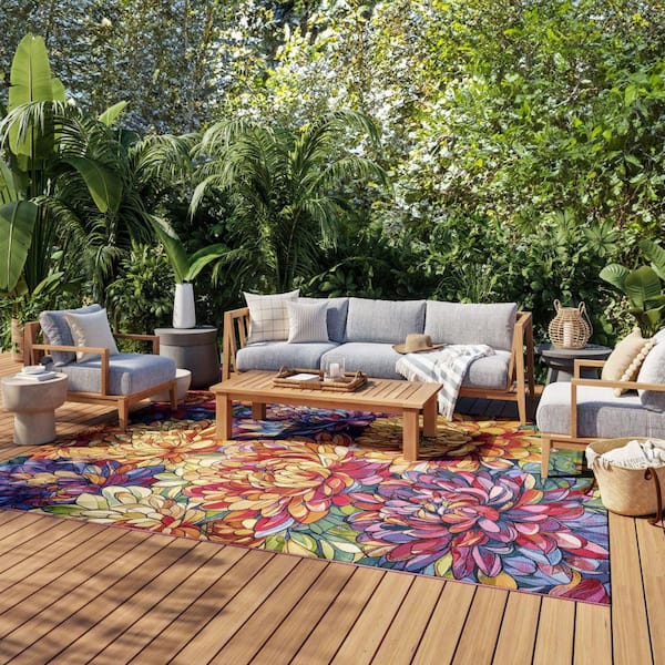 Color Splash Multicolor 9 ft. x 12 ft. Floral Contemporary Area Rug