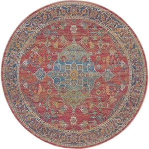 Global Vintage Multicolor 6 ft. x 6 ft. Persian Vintage Round Area Rug
