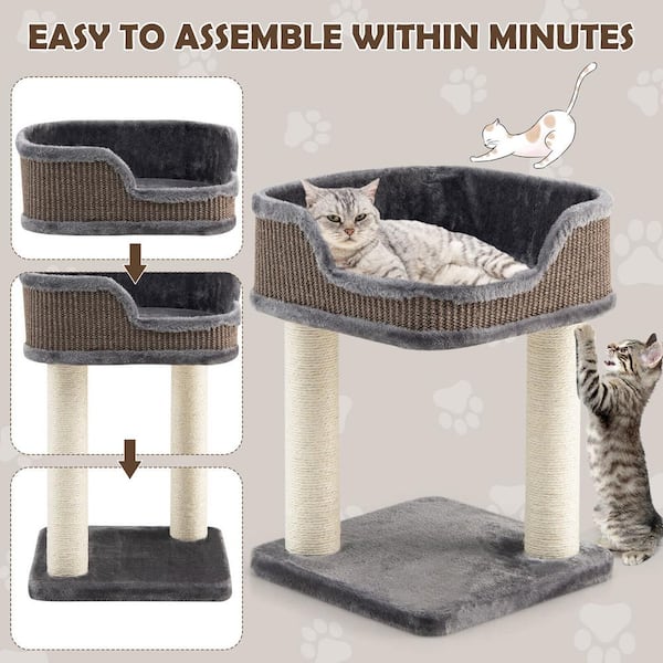 Angeles Home Gray Multi-Level Cat Climbing Tree with Scratching Posts and Large Plush Perch