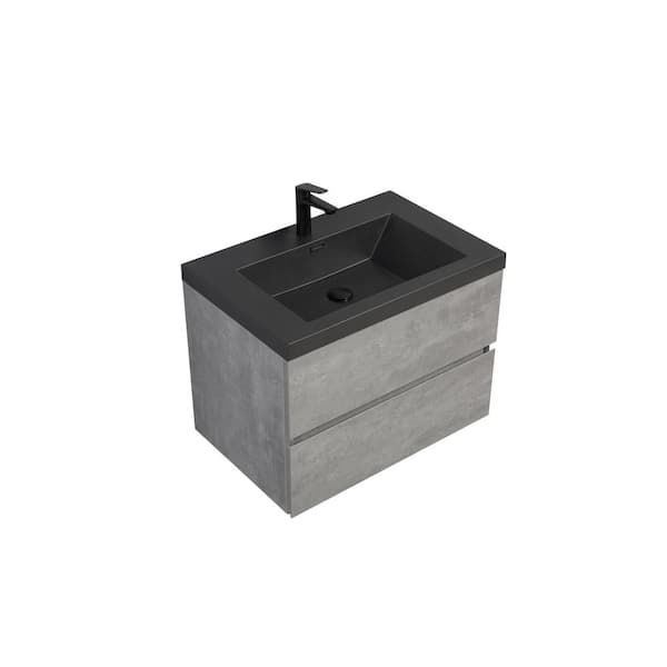 Dimakai 30 in. W Single Sink Wall-Mounted Gray Bath Vanity with Matt Black Quartz Top Unassembled
