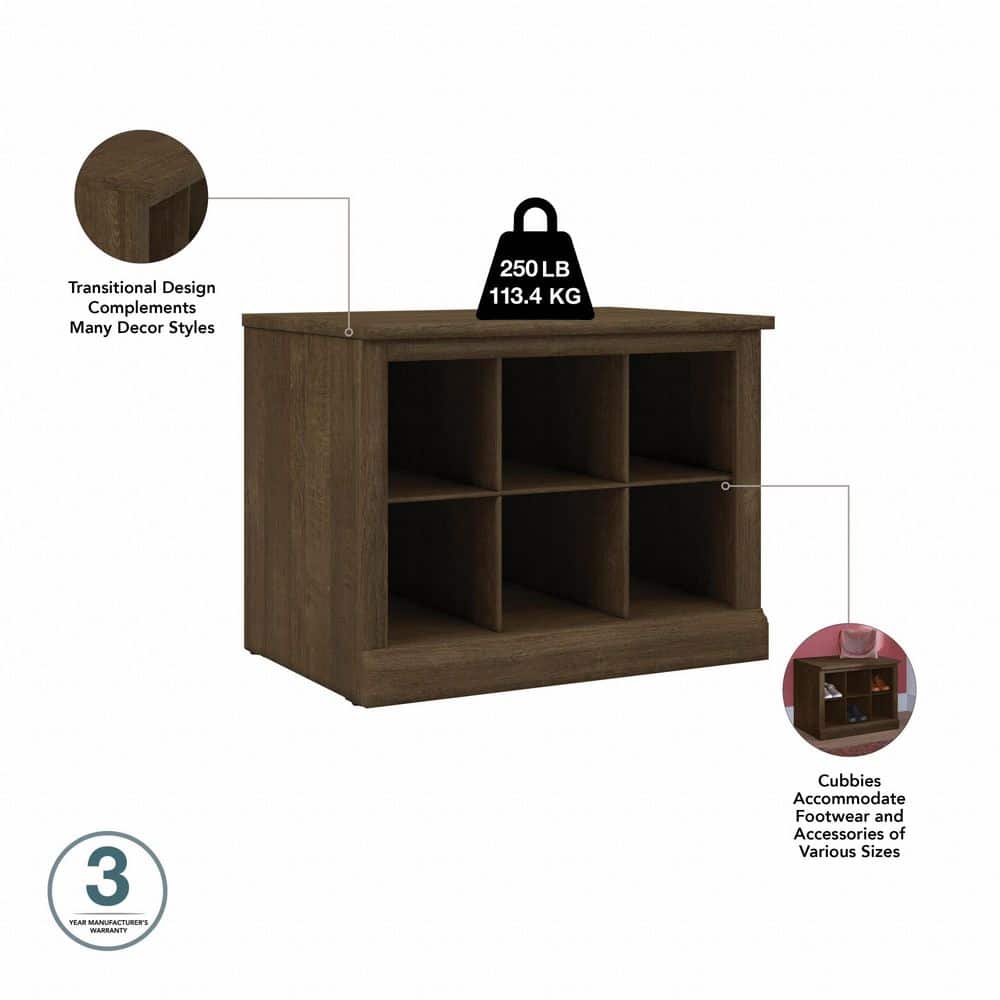 Ash Brown Engineered Wood Shoe Bench with 6 Storage Compartments