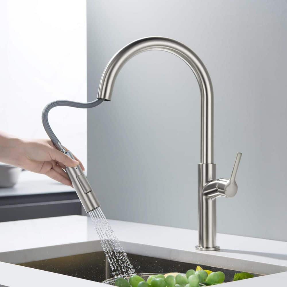 Brushed Nickel Single Handle Pull Down Kitchen Faucet with Spray