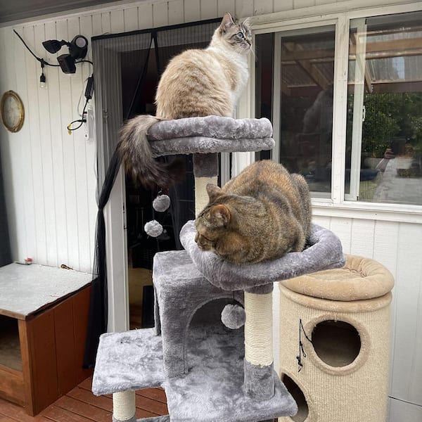 PawHut 96cm Cat Tree For Indoor Cats Condo Sisal Scratching Post Cat Tower Kitten Play House Dangling Ball Activity Center Furniture Grey