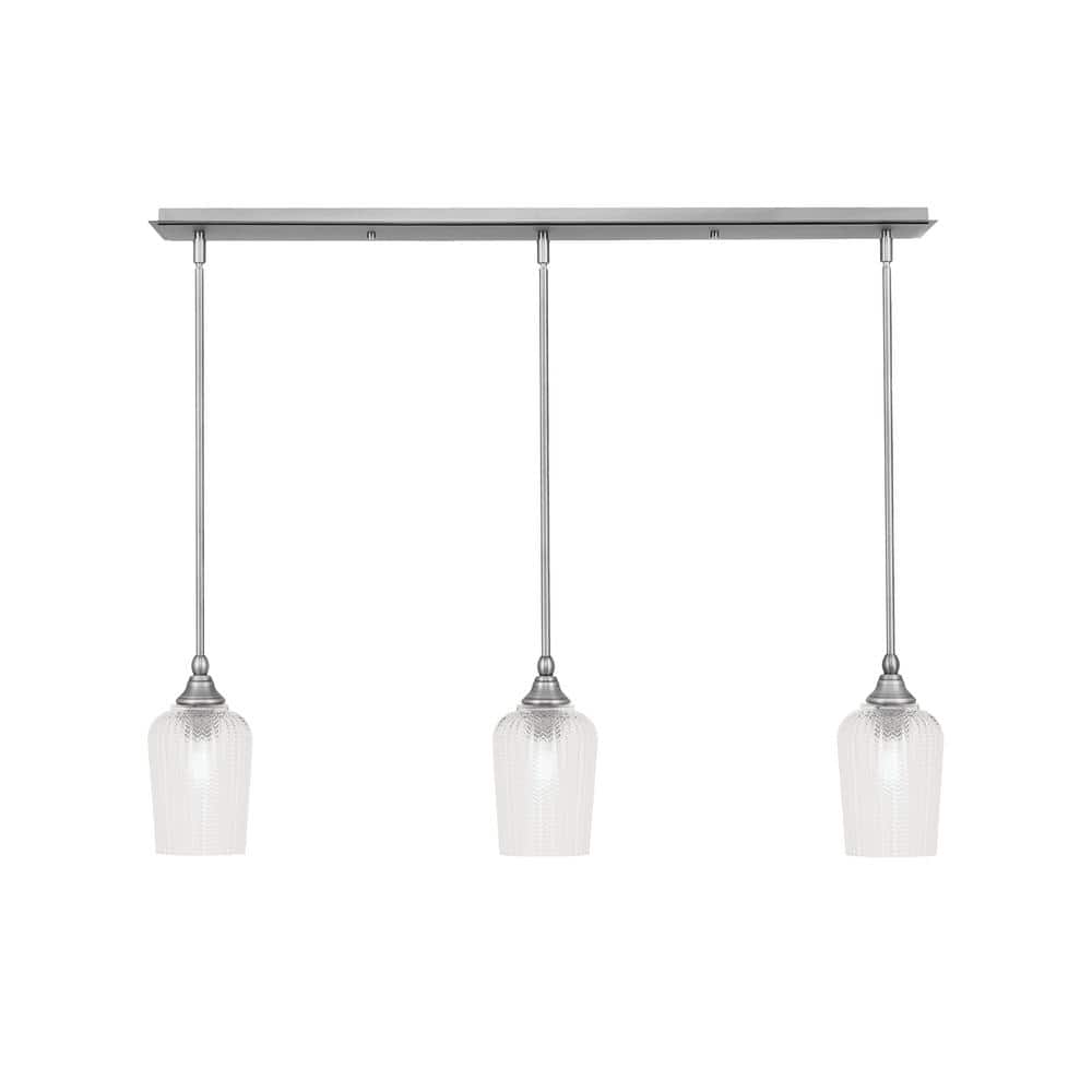 Livingston 100-Watt 3-Light Nickel Shaded Pendant Light with 5 in. Clear Gl