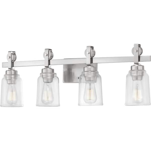 Home Decorators Collection Knollwood 4-Light Brushed Nickel Vanity Light with Clear Glass Shades